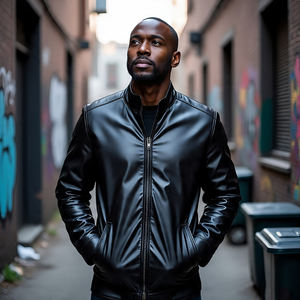 2024 chaquetas de cuero genuino con cremallera de ropa deportiva personalizada para hombres de alta calidad | Chaquetas de cuero de piel de oveja de otoño e invierno para hombres - Product Image 3