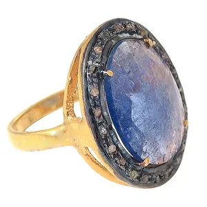 Bague halo pour femme en saphir et diamant, or rose 18 carats et plaqué rhodium, sertissage tendance, forme de chiffre 1, bijoux - Product Image 2
