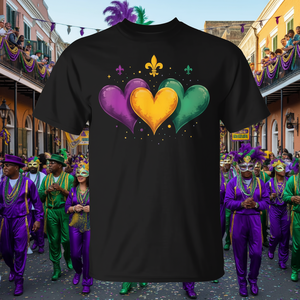 เสื้อยืดโปรโมชั่นวินเทจลายหัวใจน่ารักมาร์ดิกราส์นิวออร์ลีนส์คาร์นิวัล - Product Image 3