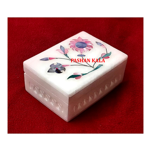 Home Decoration And Corporate <b>Gift</b> Purpose Of Pure <b>White</b> Marble Beautiful Handmade Floral Inlay With Carving Design Jewelry <b>Box</b> - Product Image 1