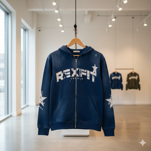 Sudadera con Capucha Azul Rey con Estampado en la Parte Delantera y en las Mangas |   Sudadera con Capucha Estilo Urbano con Efecto Desgastado por el Sol, Sudadera con Cierre |   Chaqueta Urbana Premium - Product Image 6