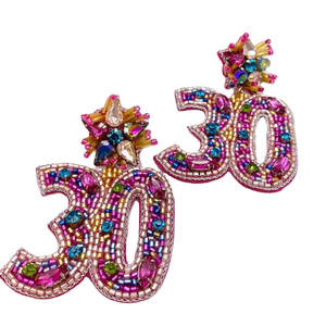 Broderie artisanale perlée 30 anniversaire célébrer boucle d'oreille avec de beaux détails de luxe et un look élégant par Hiba Enterprises - Product Image 1