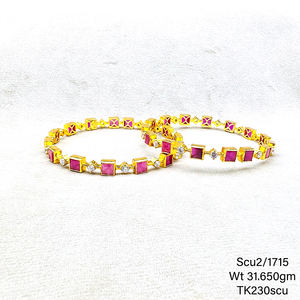 กำไลเงินสเตอริง925 17.89 GMS สร้อยข้อมือชุบทองสี่เหลี่ยมสีชมพูกำไล $74/คู่ - Product Image 6