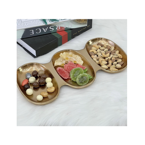 Plat de service rond en métal pour fruits Bol décoratif Décoration d'hôtels et de cuisine Vaisselle Vaisselle Plateau de service plaqué or - Product Image 4