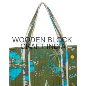 Sac fourre-tout en coton indien fait à la main imprimé à la main Sac fourre-tout pour femmes Sac à bandoulière matelassé imprimé à la main - Product Image 2