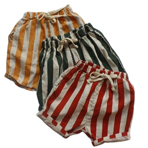 Pantalones de lino y algodón para niñas, pantalones cortos a rayas para niños, pantalones cortos informales para niños para el verano 2024 - Product Image 1