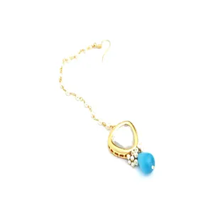 Gold-Plated Blue Tumble <b>Studded</b> Polki Kundan Choker Necklace Set with Monalisa Stone Fashion Jewelry Sets - Product Image 5