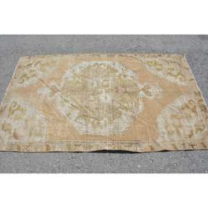 Alfombra de lana turca Vintage de estilo clásico, 4x6,5 pies, Beige, área grande, retales rectangulares, pasillo abstracto, habitación de adolescentes, pasillo de látex - Product Image 3