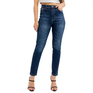 Celana panjang Jeans wanita, celana panjang lurus pola silang pinggang rendah jalanan