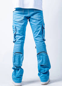 Premium Quality Cargo Pockets <b>Men's</b> Denim Pants Streetwear Raw Edge Light Wash <b>Stretch</b> Denim Jeans Pants for <b>Men</b> - Product Image 4