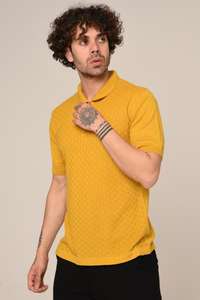 Hombres de alta calidad 100% algodón de manga corta para camisa Polo en relieve de punto acanalado Top solapa verano estilo Casual suéteres de punto - Product Image 5