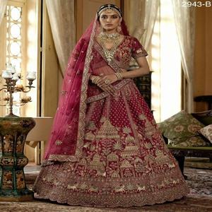 Ropa de Novia, Lehenga Choli de Seda con Bordado Múltiple, Compra en Línea en India a Precio de Mayoreo, Proveedor y Exportador Mundial - Product Image 1