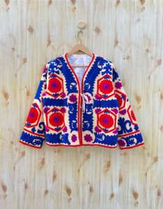 Suzani เสื้อแจ็กเก็ตปักลายด้วยมือสำหรับผู้หญิงเสื้อโค้ทผ้าคอตตอนสีชมพูแบบอินเดียสำหรับใส่ลำลองฤดูหนาวระบายอากาศได้เสื้อนอกเปิดกระดุมด้านหน้าโครเชต์ - Product Image 2