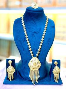 Elegant Gold-Plated Flower Pendant <b>Necklace</b> Set with Red stone <b>and</b> <b>Matching</b> <b>Earrings</b> | Bridal & Festive Jewelry Model 23231 - Product Image 5