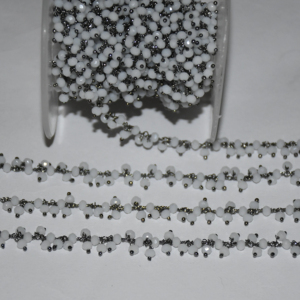 Top quality white opal Glass Beads <b>Cluster</b> Rosary Chain, Beaded beads Chain for Bracelet necklace jewelry Making, Thick chain - Product Image 5