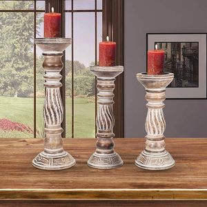 Juego de 3 Portavelas de Madera (Color - Acabado Natural, Tamaño - 14\", 12\", 10\") Portavelas de Madera - Product Image 1