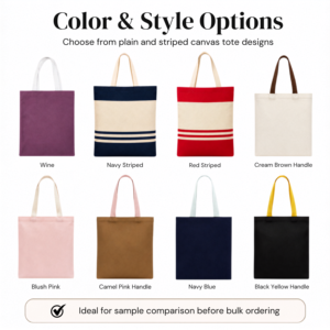 Cotton <b>Canvas</b> <b>Tote</b> <b>Bag</b> Sample Kit 8 Pieces 330 GSM Mixed Sizes Colours and Designs - Product Image 4