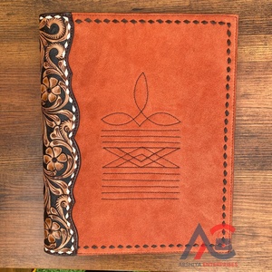 2024 <b>Hand</b> Tooled Suede Leather Cowboy Stitch Large Portfolio Folder Floral A4 Multifunction Document <b>File</b> Binder - Product Image 1