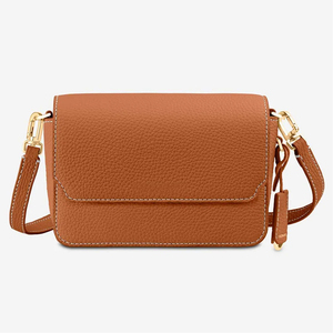 Bolso Bandolera de Cuero Genuino para Mujer, Diseño Minimalista con Patrón de Lichee, Correa Única, Cierre de Broche, Color Bronceado, para Uso Diario en Todas las Estaciones - Product Image 1