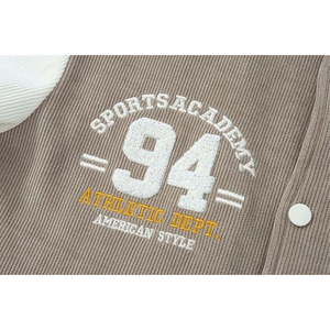 Modern Slim Fit Hombres Retro-Inspirado Varsity Jacket Color Block con cuello alto y cierre de botón a presión recubierto procesado - Product Image 2