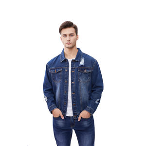 Nouvelle veste en jean en coton à capuche vintage pour homme, style décontracté, couleur unie, col à revers, fermeture éclair sur le devant, jeans - Product Image 1