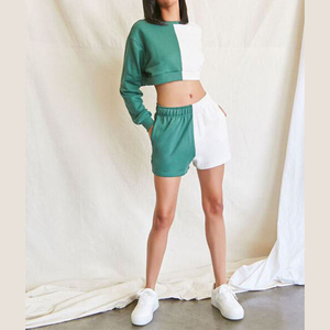 Traje de jogging personalizado para mujer Conjunto corto de dos piezas Bloque de color Causal Sudadera con capucha Conjuntos cortos Conjunto de dos piezas Mujer Algodón - Product Image 4