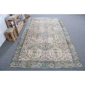 Alfombra de 5.2x9 pies, Alfombra Vintage Grande, Alfombra con Borde Azul - Product Image 1