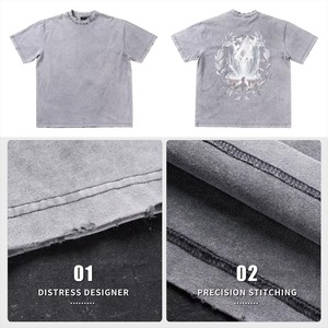 T-shirts personnalisés pour hommes à logo sur mesure, coupe épaules tombantes, en tissu épais délavé à l'acide, style vintage délavé à l'acide, coupe légèrement carrée, collection 2026 - Product Image 3