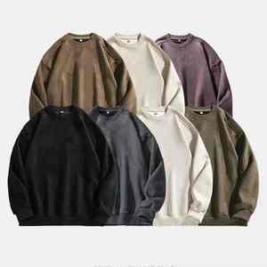 Otoño estilo americano hombres peso pesado algodón sudadera fábrica personalizada Vintage manga larga bordado suelto ajuste cuello forrado - Product Image 4