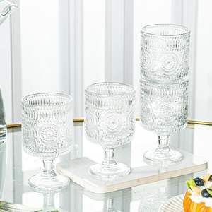 Романтические винтажные бокалы-кубки ручной работы из выдувного стекла, 7 унций, очаровательные декоративные стеклянные чашки с рельефным цветочным узором - Product Image 3