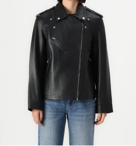 Venta caliente logotipo personalizado estilo y color chaquetas de cuero para mujer chaqueta de cuero de oveja Nappa para mujer - Product Image 1