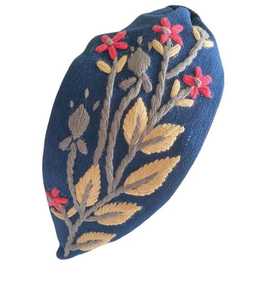 Denim Fabric Hand Embroidered <b>Headbands</b> Soft Cushioned All-Hand Beaded Easy to Wear - Product Image 2