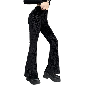 High quality Vintage Gothic <b>Velvet</b> <b>Black</b> Pants Goth Harajuku Bodycon High Waist <b>Trousers</b> Streetwear Flared <b>Women</b> Autumn Pants - Product Image 1