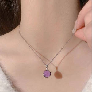 Collana con Ciondolo in Cristallo Rotondo Viola dal Design Elegante e Semplice, Gioielli in Cristallo Brillante per Donne - Product Image 6