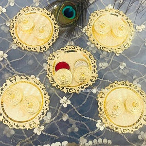 สินค้ามาใหม่โลหะทองเหลืองชุบทองด้วยมือโลหะ Pooja Thali Chopda อินเดียสำหรับใช้ในวัดและคืนของขวัญของตกแต่งบ้าน - Product Image 5