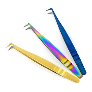 Pince à épiler à extension de cils avec poignée en fibre dans des couleurs personnalisées pince à épiler à volume classique pince à épiler pointue à 90 degrés en forme de L - Product Image 4