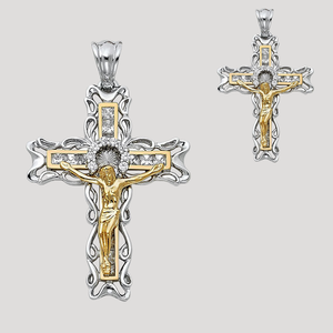 Classic Fashionable 14K Two Tone Gold Plated <b>Crucifix</b> Pendant Religious Christian Jewelry CZ Diamond Zircon Alloy for Children - Product Image 6