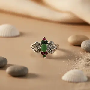 Women's Trendy 925 <b>Silver</b> Gemstone <b>Ring</b> Classic/Religious <b>Statement</b> Jewelry Gold Plating Geometric Number Shape Inlaid Brass - Product Image 2