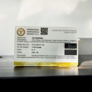 Brazalete de Tenis de Lujo con Certificación IGI, con Diamantes Cultivados en Laboratorio de Corte Pera de 11.90 Quilates, Color F-G/VS, Hecho en Oro Amarillo Sólido de 14K, Unisex - Product Image 2