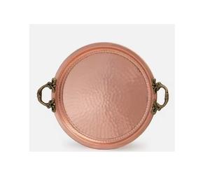 Bandeja de servicio de metal de cobre martillado redondo con asas Bandeja decorativa de cantidad a granel por fabricante - Product Image 1