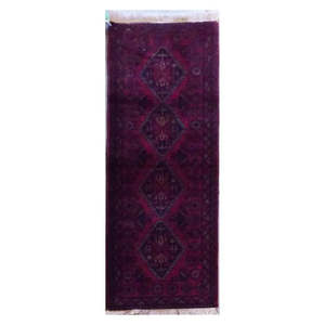 Tapis afghan noué à la main unique en son genre, rouge/marron, laine naturelle et coton, 5'1 x 1'9, Afg63 - Product Image 1