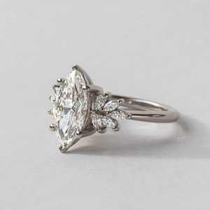 12x6mm Marquise Cut White CZ Engagement Ring Cluster Side <b>Stone</b> Wedding Band for Women Silver Bridal Anniversary Jewelry Gift - Product Image 2