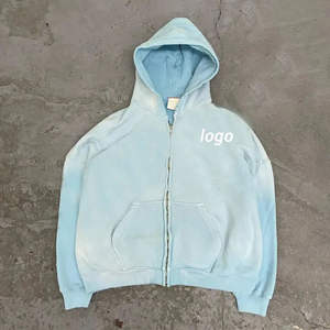 Sudadera con capucha desgastada de gran tamaño Vintage Unisex bordado personalizado 3D francés Terry lavado con ácido cremallera venta al por mayor invierno personalizado - Product Image 3