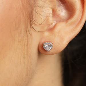 NOVAMART Fine 925 Sterling Silver Heart Solitaire <b>Stud</b> <b>Earrings</b> Trendy Rose Gold Screw Back Engagement Pear Cut Diamond Wholesal - Product Image 5