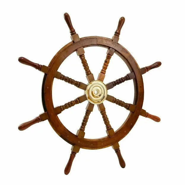 36 Inch Groot Schip Stuur Houten Antiek Teak Messing Nautische Piratenschip