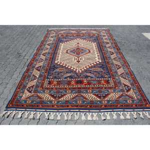 Alfombra Turca Grande, Alfombra Vintage de 6.4x10.2 pies, Alfombra de Lana Azul - Product Image 1