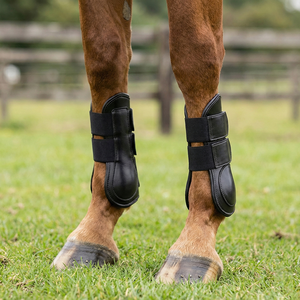Bottes de protection noires durables avec tissu rembourré doux et maille, couleur personnalisable pour l'entraînement et l'équitation équestre - Product Image 2