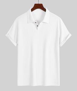 Bangladesh China Factory Price Custom Logo Embroidery cross-border collared diamond pattern casual loose short-sleeved poloshirt - Product Image 3