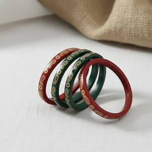 <b>Red</b> & Green Ethnic Floral Lac Bangles Set of 5-Fashionable Gift for Women - Product Image 4