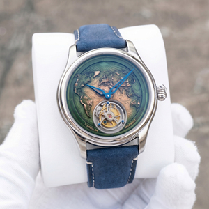 Montre mécanique à tourbillon volant, cadran globe terrestre bleu, cristal saphir, acier inoxydable, montre-bracelet pour homme, OEM personnalisé - Product Image 1
